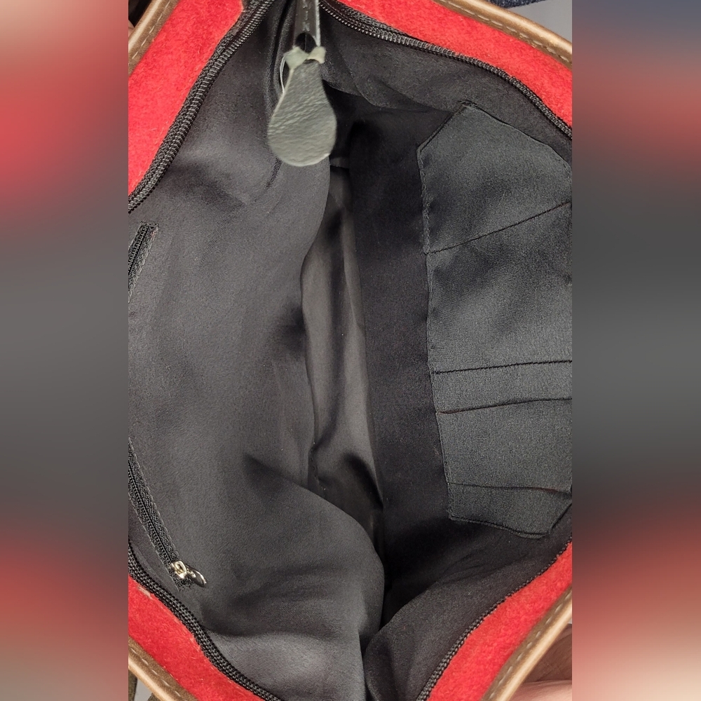 Boho Red Suede & Leather Tote Bag | Southwestern Stripe Shoulder Purse - Picture 6 of 6